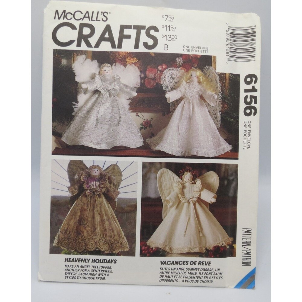 McCall's 6156 Christmas Angel Crafts 13.5" Tall 90s Vintage Holiday